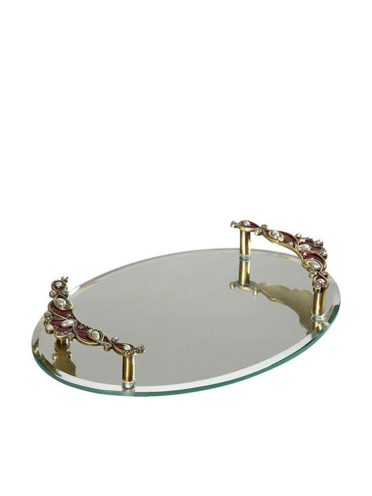 Glass Oval Decorative Tray Δισκάκι Επικασσιτερωμένο Με Γυαλί Μπορντό with Mirror