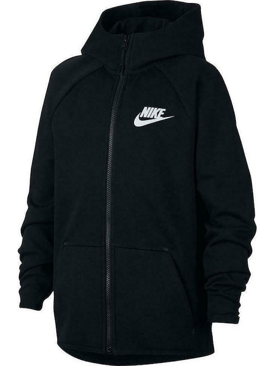 Nike Αθλητική Παιδική Ζακέτα Φούτερ Fleece με Κουκούλα Μαύρη Sportswear Tech