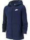 Nike Αθλητική Παιδική Ζακέτα Φούτερ με Κουκούλα Μπλε Sportswear
