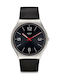 Swatch Skinblack Uhr mit Schwarz Lederarmband