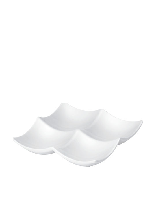 Horecabar Plastic Dessert Divided Serving Plate with 4 Slots White 12x12x3cm