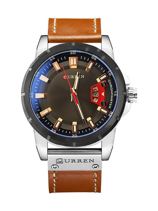 Curren Men's Watch 45mm Battery with Leather Strap Brown Silver