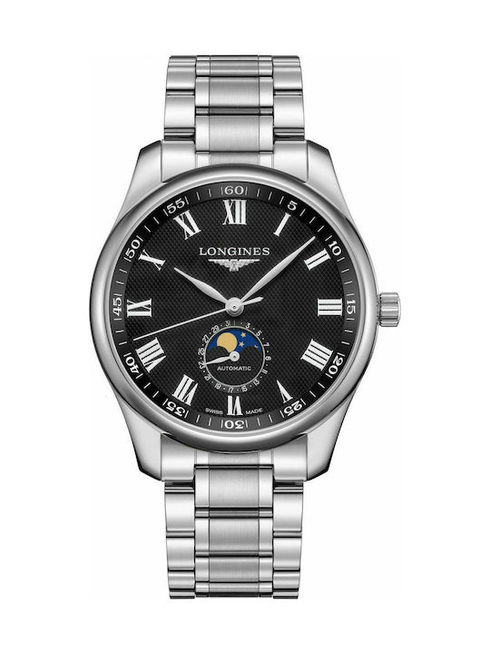 Longines Master Collection Moon Face Three Hands Silver Black