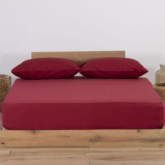 Nef-Nef Homeware Sheet Super-Double with Elastic 160x200+30cm. Jersey 970 Bordeaux