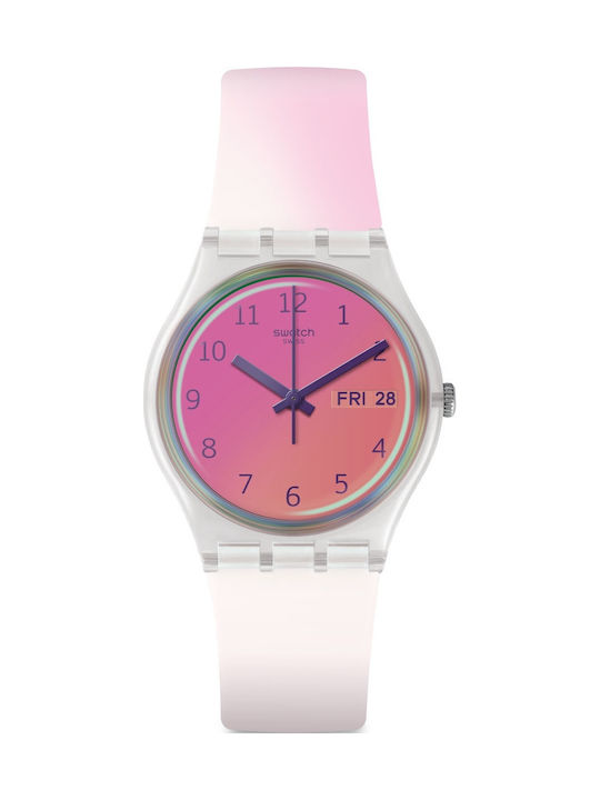 Swatch Ultrafushia Three Hands Uhr mit Rosa Kautschukarmband