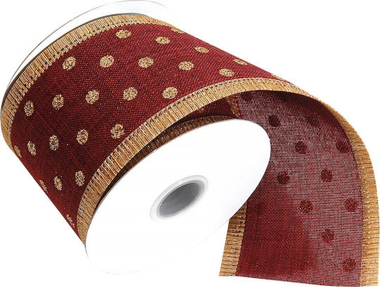 Lianos Christmas Decorative Ribbon Bordeaux Polka Dot Christmas Ribbon Burgundy 6pcs