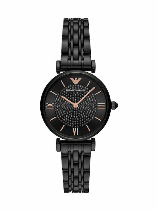 Emporio Armani Gianni T-Bar Crystals Γυναικείο Ρολόι 32mm Μπαταρίας με Μαύρο Μεταλλικό Μπρασελέ