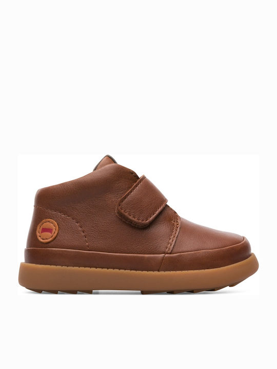 Camper Bryn Kids Leather Boots with Hoop & Loop Closure Brown