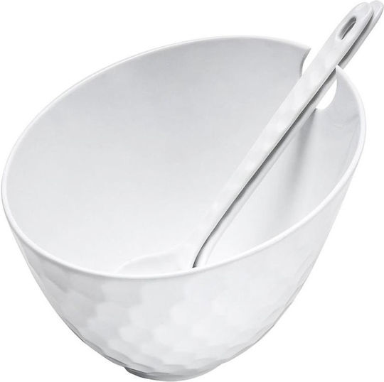 Espiel Honeycomped Porcelain Salad Bowl with Salad Spoons White 20x20x17cm