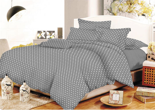 Le Blanc Bettlaken Doppelter 200x240cm. Printed Dots Grey