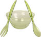 Keskor Plastic Salad Bowl with Salad Spoons Green 25x25x12.5cm