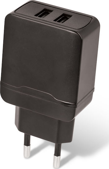 Setty Φορτιστής Χωρίς Καλώδιο με 2 Θύρες USB-A Μαύρος (GSM043803)