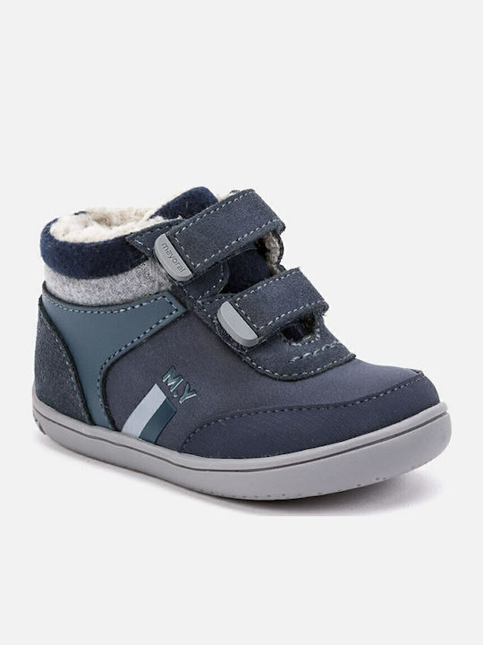 Παιδικά Sneakers High Ανατομικά με Σκρατς Navy Μπλε