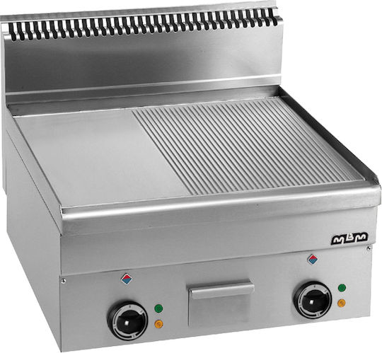 MBM Electric Commercial Flat Top Griddle Steel 60x60x27cm 7.5kW with Flat and Ribbed Grill Plates EFT66LR