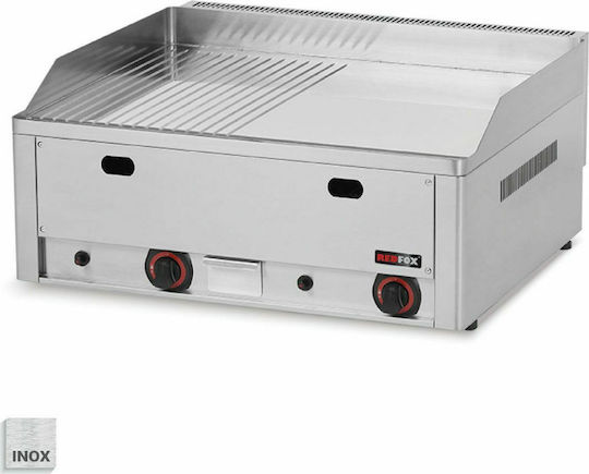 RM Gastro Πλατώ Ψησίματος Υγραερίου Χρωμίου 66x60x22cm 8kW με Λεία & Ραβδωτή Πλάκα Redfox FTHRC60G