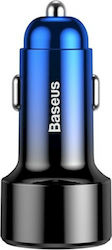 Baseus Φορτιστής Αυτοκινήτου Μπλε Magic PPS Συνολικής Έντασης 6A Γρήγορης Φόρτισης με Θύρες: 2xUSB και Βολτόμετρο Μπαταρίας