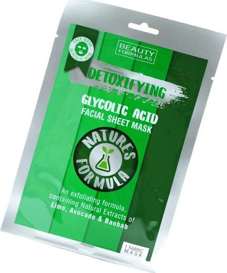 Beauty Formulas Clycolic Acid Sheet Μάσκα Προσώπου για Αποτοξίνωση με Πράσινο Τσάι