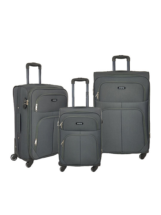 Playbags Reise Koffer Stoff Grau Offener Maximale Höhe 78cm mit 4 Räder Set 3 Stück