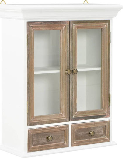 Wall Living Room Display Cabinet made of Solid Wood with Glass White / Natural 49x22x60cm Wall Living Room Display Cabinet made of Solid Wood with Glass White / Natural 49x22x60cm