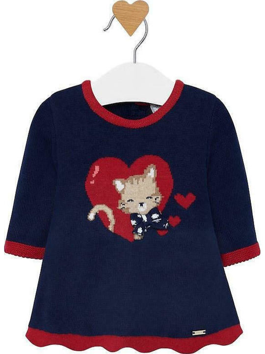 Mayoral Kids Dress Long Sleeve Navy Blue