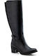 Boxer Anatomic Leather Medium Heel Riding Boots with Rubber / Zipper Black