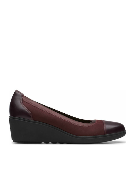 Clarks Un TalLara Liz Aubergine Combi Anatomic Women's Leather Closed Toe Platforms Burgundy