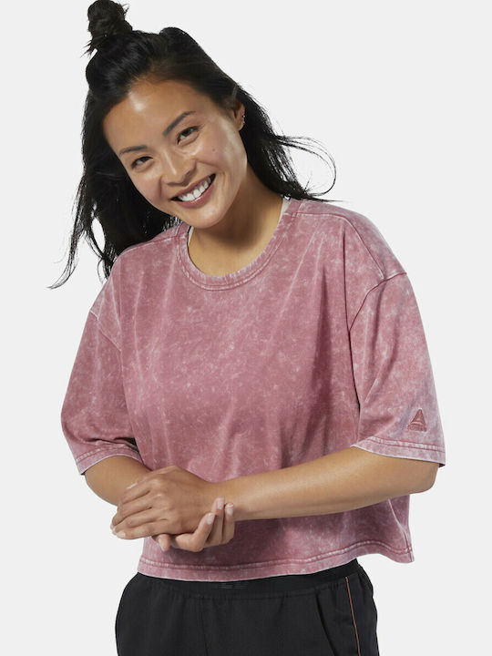 Reebok S Washed Tee Women's Athletic Crop T-shirt Pink
