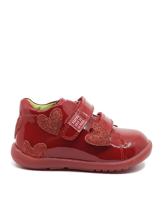 Anatomical Leather Kids Boots with Velcro Red