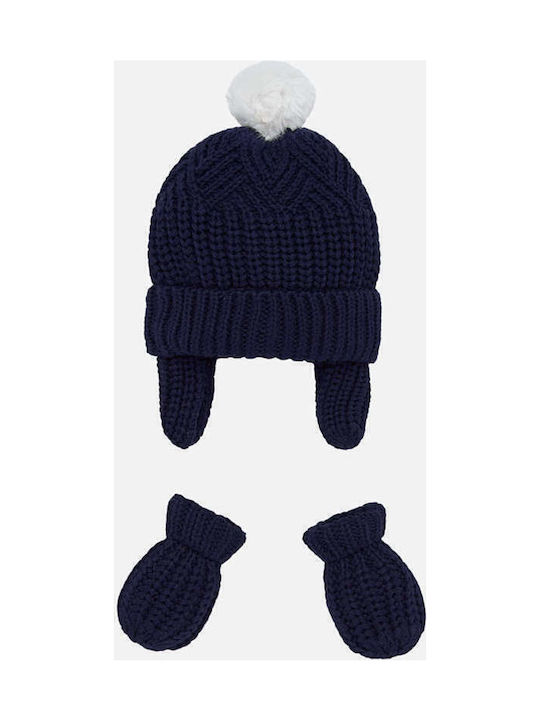 Mayoral Kids Knitted Beanie Set with Gloves Nav...