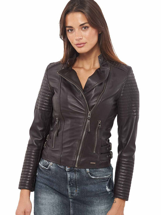 CALYPSO SHEEP BROWN - AUTHENTIC WOMEN'S BROWN LEATHER JACKET