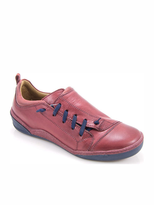 19507 Ανατομικά Γυναικεία Slip-On Δερμάτινα Μπορντό