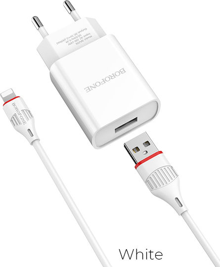 Borofone Charger with USB-A Port and Cable Lightning Whites (BA20A)