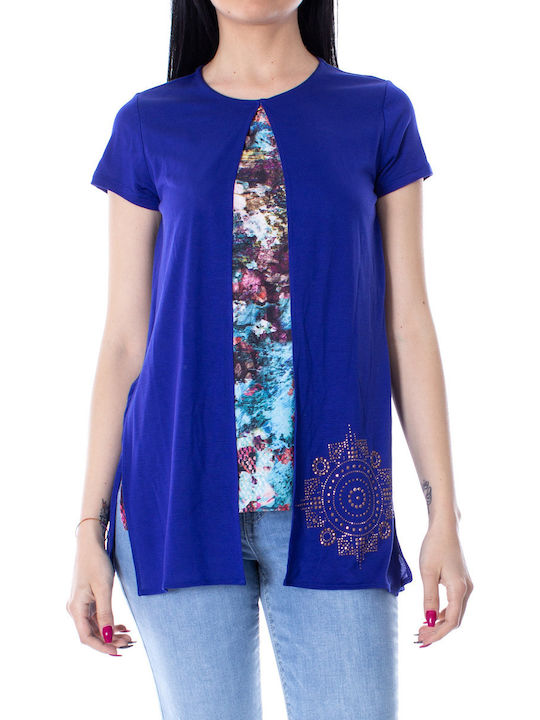 Desigual Damen Bluse Langärmelig Blau