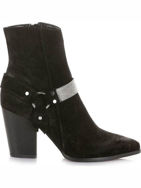 Fardoulis K312 Suede Women's Ankle Boots with High Heel Black