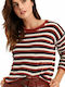 Funky Buddha Women's Long Sleeve Sweater Striped Red