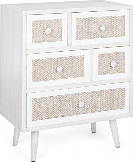 Comoda pentru Dormitor Lemnoasă Montiel cu 5 sertare Albă 60x33x72.5buc