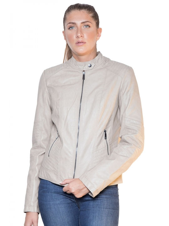 Biston Women's Short Biker Jacket for Winter White