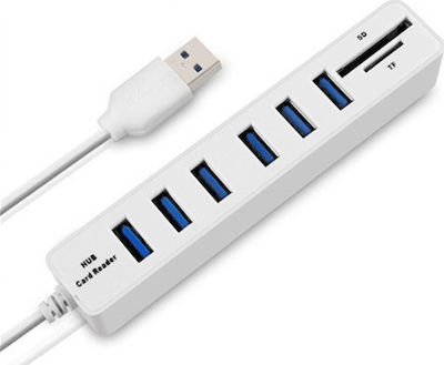 USB 3.0 6 Port Hub with USB-A Connection White