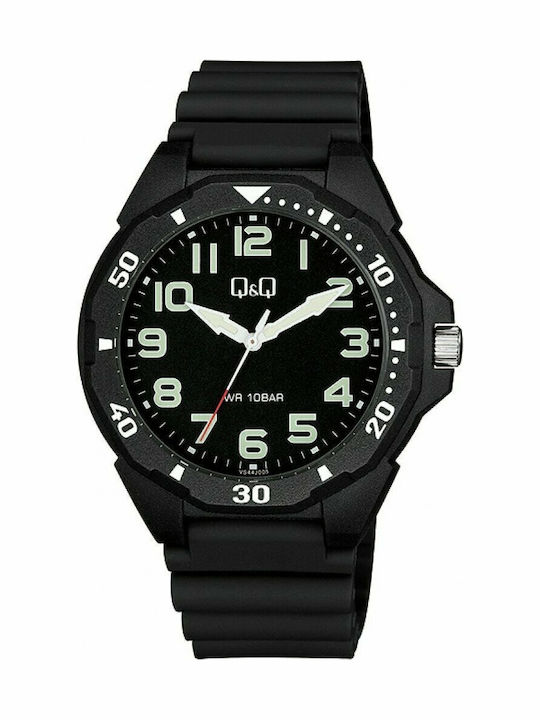 Q&Q Ανδρικό Ρολόι 42mm Μπαταρίας με Μαύρο Καουτ...