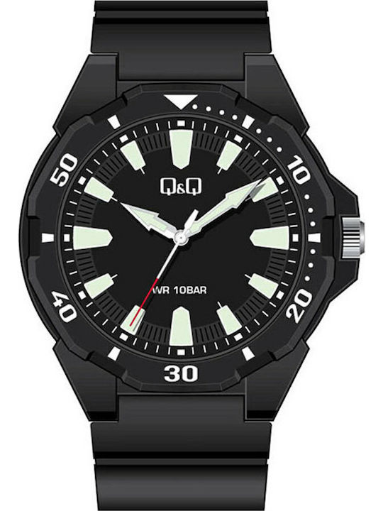 Q&Q Ανδρικό Ρολόι 42mm Μπαταρίας με Μαύρο Καουτ...