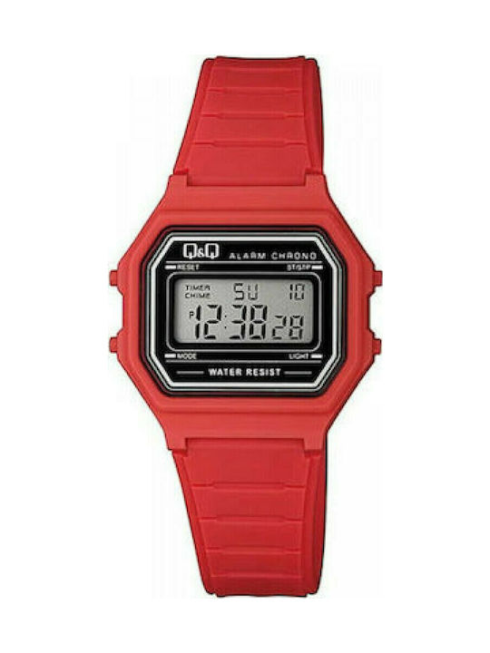 Q&Q Digital Watch Battery with Red Rubber Strap M173J021Y