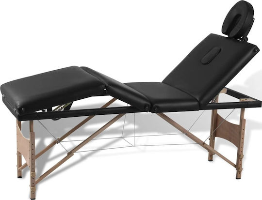 vidaXL Wooden Portable/Folding Black Massage and Physiotherapy Bed 186x68cm 4 Positions