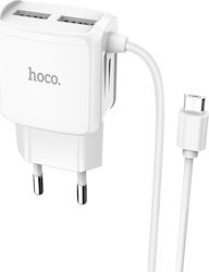 Hoco Φορτιστής με Ενσωματωμένο Καλώδιο micro USB Λευκός (C59A)