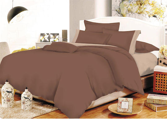 Le Blanc Cotton Line Σετ Σεντόνια Υπέρδιπλα 220x240εκ. Καφέ - Μπεζ (4τμχ)