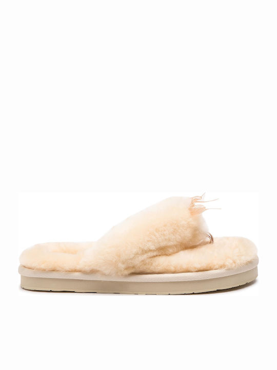 Ugg Australia Fluff Flip Flop III Papuci de casă pentru femei de iarnă în Galben culoare 1100250-NAT