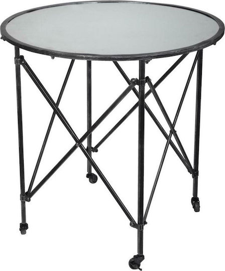 Round Central Coffee Table Gilbert Glass with Wheels Black M75xL75xH76cm