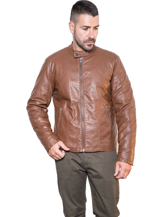 Faux Leather Jacket Biker Tabac Brown