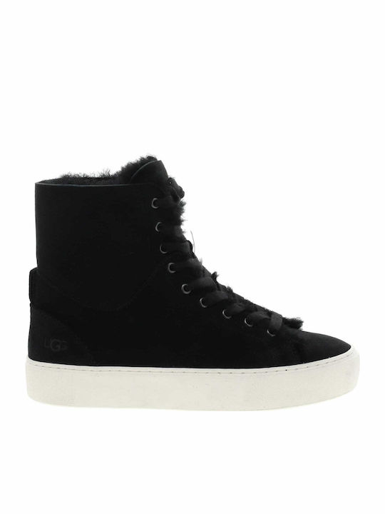 Beven Suede Γυναικεία Μποτάκια Αστραγάλου με Γούνα Μαύρα