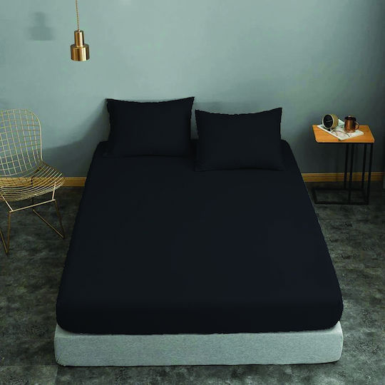 Le Blanc Sheet for Single Bed with Elastic 100x200+30cm. Cotton Line Black