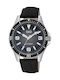 Q&Q Watch Battery with Black Leather Strap QB64J305